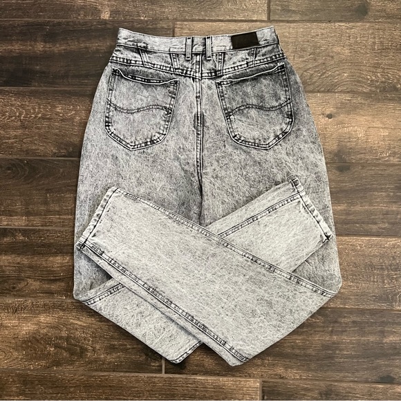 Vintage 80s Lee Black Stonewashed Ultra High Rise Tapered Mom Jeans Union Label - Picture 3 of 9